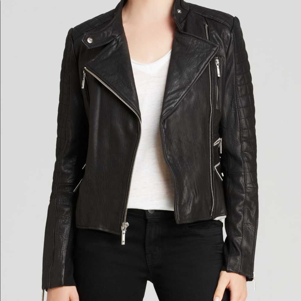 BCBG MaxAzria Navy Leather Moto Jacket